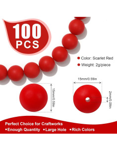 100 Perlas de Silicona 15mm JMBOXBTQ Rojo Escarlata para Manualidades 2