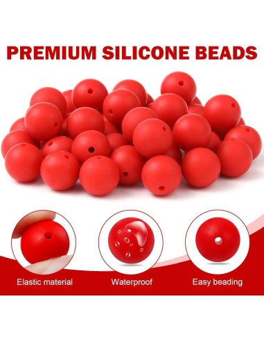 100 Perlas de Silicona 15mm JMBOXBTQ Rojo Escarlata para Manualidades