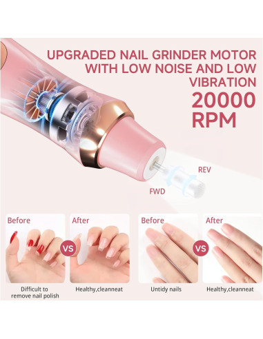 Kit de Manicura y Pedicura MEOUNEQU, Taladro Eléctrico 6 Velocidades