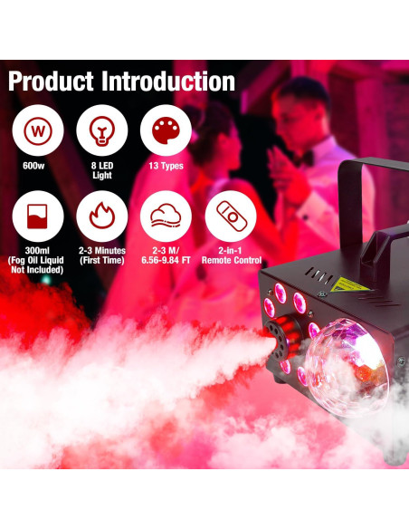 Máquina de Niebla 600W JIYUZEST con Control Remoto y LED