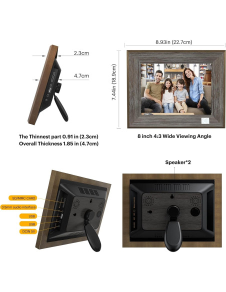 Marco de Fotos Digital KODAK 8" WiFi HD 1024x768 16GB Madera Gris