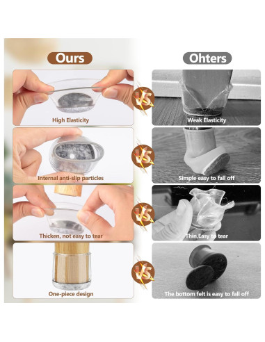 28 Protectores de Pies de Silla BAIPOK Silicona Grande Transparente