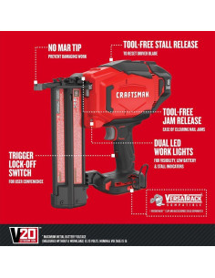 Clavadora Cordless CRAFTSMAN V20 18GA 3.08kg Sin Compresor 2