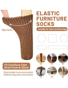 16 Calcetines Protectores para Piernas de Muebles VOLLYOO Marrón 2