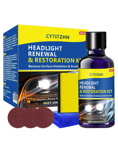 Kit de Restauración de Faros de Coche CYTITZHN - 30ml, 3 Lijas