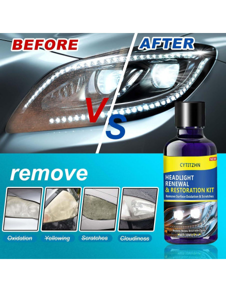 Kit de Restauración de Faros de Coche CYTITZHN - 30ml, 3 Lijas