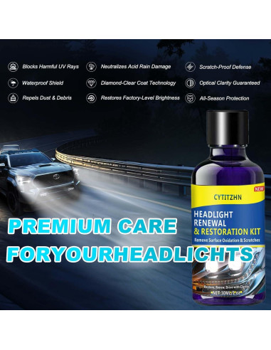 Kit de Restauración de Faros de Coche CYTITZHN - 30ml, 3 Lijas