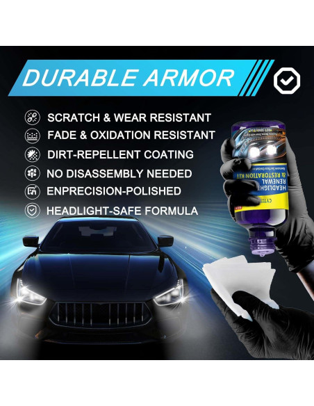 Kit de Restauración de Faros de Coche CYTITZHN - 30ml, 3 Lijas