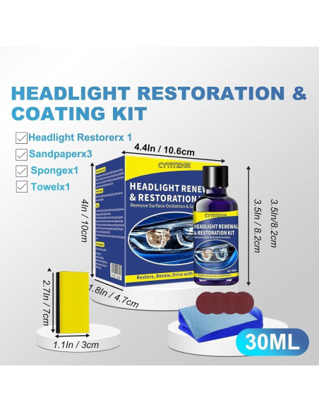Kit de Restauración de Faros de Coche CYTITZHN - 30ml, 3 Lijas