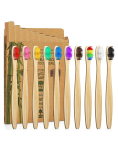 Set de 10 cepillos de dientes de bambú Sumshy, ecológicos y suaves