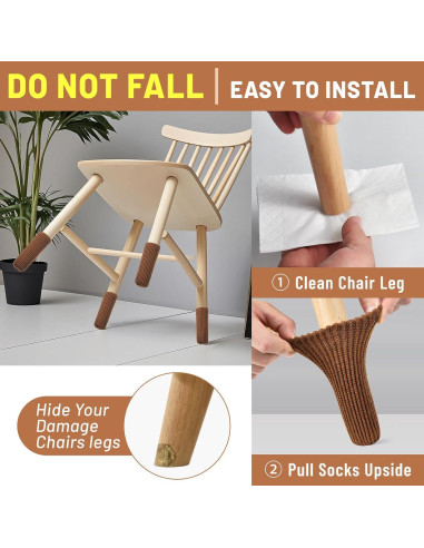 16 Calcetines Protectores para Piernas de Muebles VOLLYOO Marrón