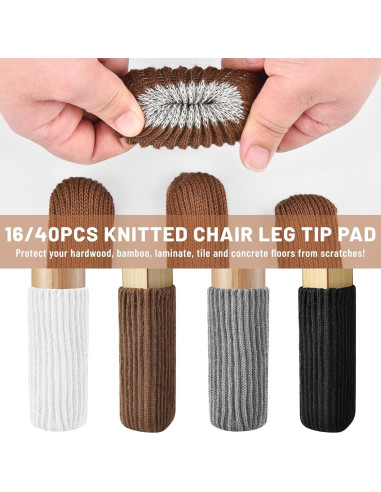 16 Calcetines Protectores para Piernas de Muebles VOLLYOO Marrón