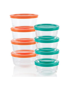 Conjunto de 8 Contenedores de Vidrio Pyrex 1 y 2 Tazas