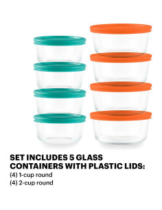 Conjunto de 8 Contenedores de Vidrio Pyrex 1 y 2 Tazas 2