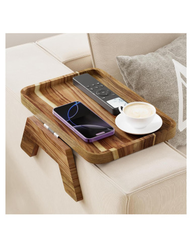 Mesa de Reposabrazos de Sofá ZUJJAFY de Madera de Acacia