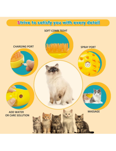 Cepillo de Vapor 3 en 1 para Mascotas Dixvuk - Amarillo