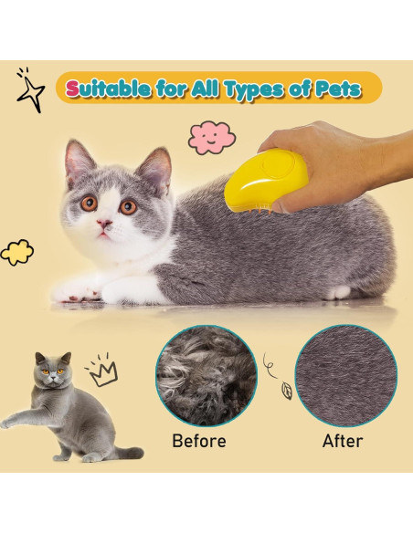 Cepillo de Vapor 3 en 1 para Mascotas Dixvuk - Amarillo