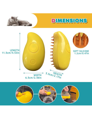 Cepillo de Vapor 3 en 1 para Mascotas Dixvuk - Amarillo