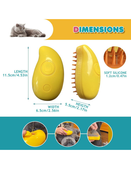 Cepillo de Vapor 3 en 1 para Mascotas Dixvuk - Amarillo
