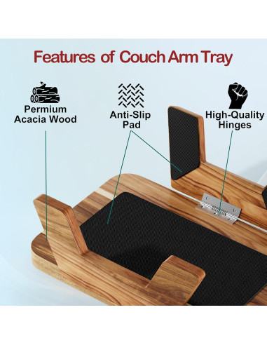 Mesa de Reposabrazos de Sofá ZUJJAFY de Madera de Acacia