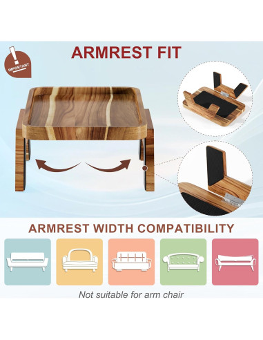 Mesa de Reposabrazos de Sofá ZUJJAFY de Madera de Acacia