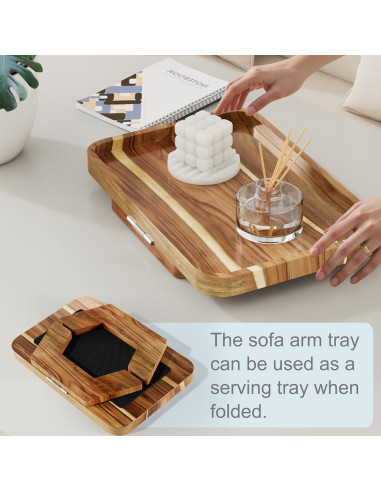 Mesa de Reposabrazos de Sofá ZUJJAFY de Madera de Acacia