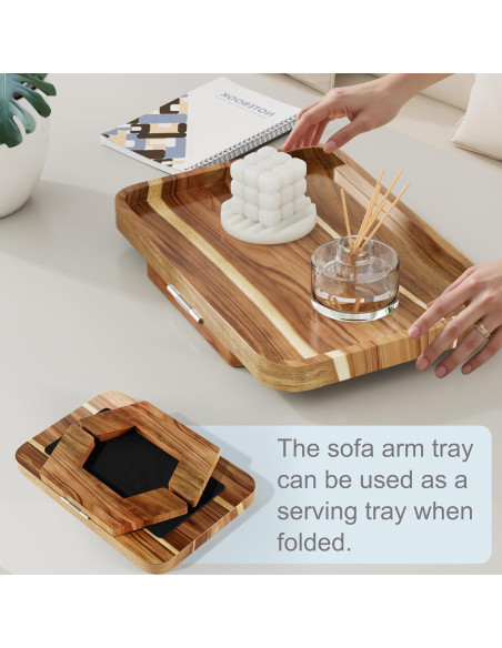 Mesa de Reposabrazos de Sofá ZUJJAFY de Madera de Acacia