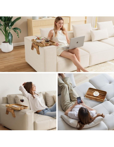 Mesa de Reposabrazos de Sofá ZUJJAFY de Madera de Acacia