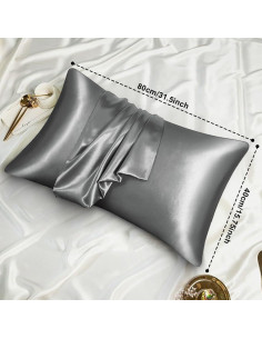 AUAUY Funda de Almohada de Satén 40x80cm Gris Oscuro - 2 Piezas 2