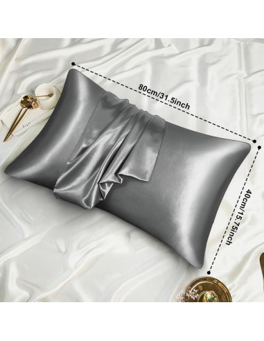 AUAUY Funda de Almohada de Satén 40x80cm Gris Oscuro - 2 Piezas