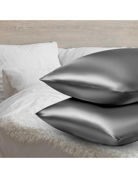 AUAUY Funda de Almohada de Satén 40x80cm Gris Oscuro - 2 Piezas