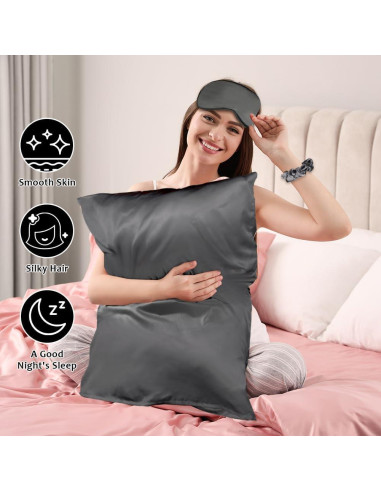 AUAUY Funda de Almohada de Satén 40x80cm Gris Oscuro - 2 Piezas