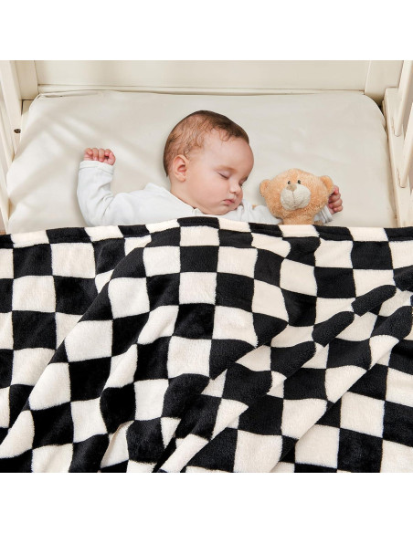 Manta de Bebé Yurhap Forro Polar 76x102cm Cuadros Negros