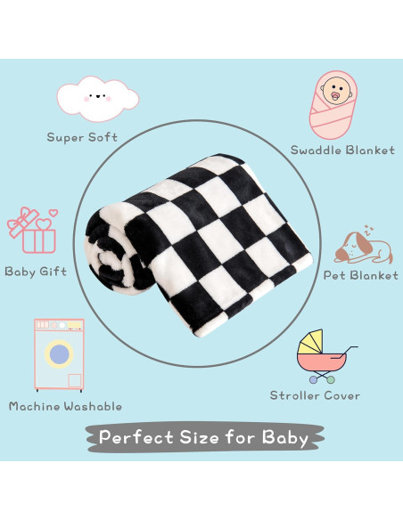 Manta de Bebé Yurhap Forro Polar 76x102cm Cuadros Negros