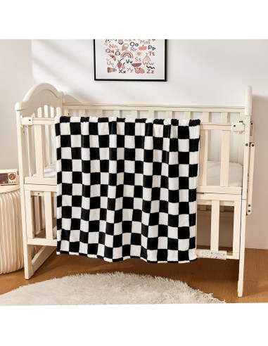 Manta de Bebé Yurhap Forro Polar 76x102cm Cuadros Negros