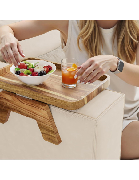Mesa de Reposabrazos de Sofá ZUJJAFY de Madera de Acacia