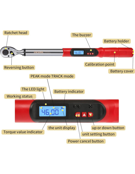 Llave de Torque Digital DESHIL 3/8" 6.8-135N.m con Luz LED