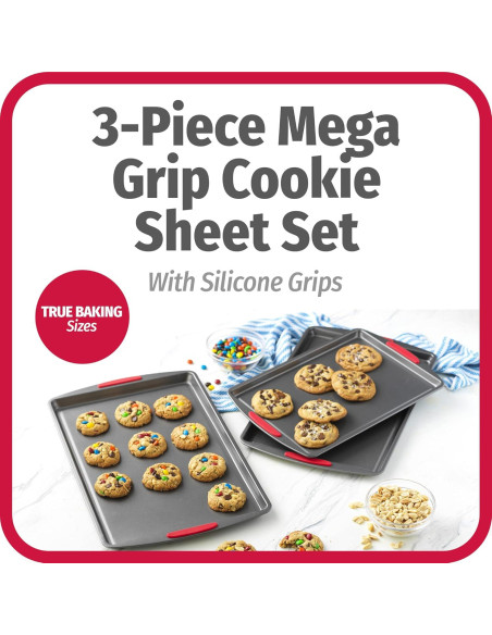 Juego de 3 Bandejas para Galletas GoodCook MegaGrip - Acero Antiadhesivo