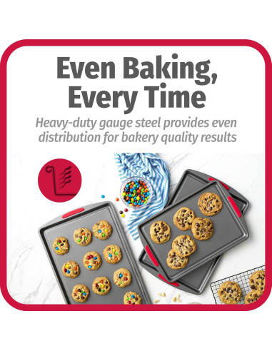 Juego de 3 Bandejas para Galletas GoodCook MegaGrip - Acero Antiadhesivo