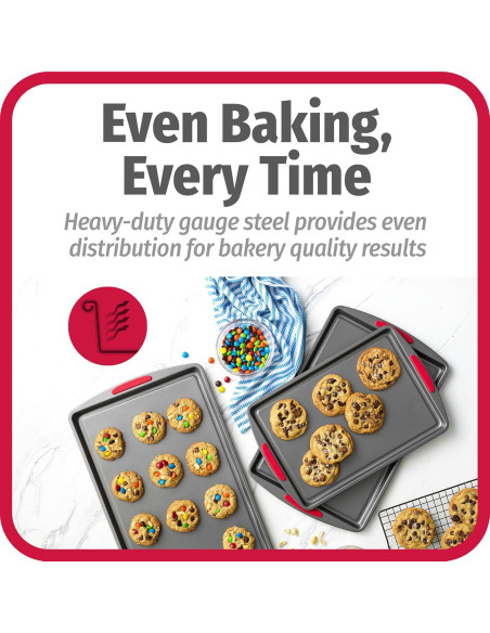 Juego de 3 Bandejas para Galletas GoodCook MegaGrip - Acero Antiadhesivo
