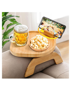 Mesa de brazo de sofá SINWANT de bambú con soporte para teléfono