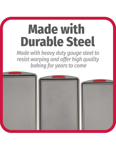 Juego de 3 Bandejas para Galletas GoodCook MegaGrip - Acero Antiadhesivo