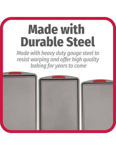 Juego de 3 Bandejas para Galletas GoodCook MegaGrip - Acero Antiadhesivo