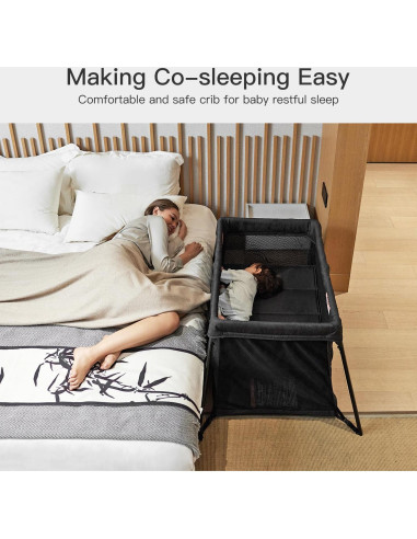 Cuna de viaje portátil 2 en 1 Gromast - Colchón suave, Negro