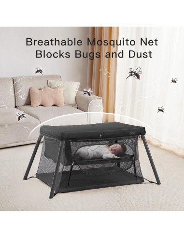 Cuna de viaje portátil 2 en 1 Gromast - Colchón suave, Negro