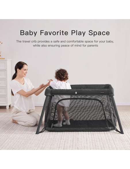 Cuna de viaje portátil 2 en 1 Gromast - Colchón suave, Negro Cuna de viaje portátil 2 en 1 Gromast - Colchón suave, Negro
