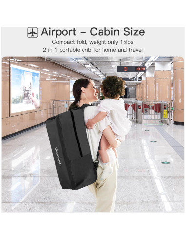 Cuna de viaje portátil 2 en 1 Gromast - Colchón suave, Negro