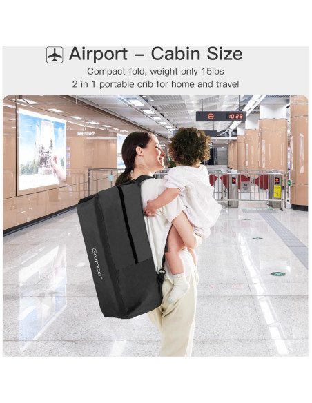 Cuna de viaje portátil 2 en 1 Gromast - Colchón suave, Negro Cuna de viaje portátil 2 en 1 Gromast - Colchón suave, Negro
