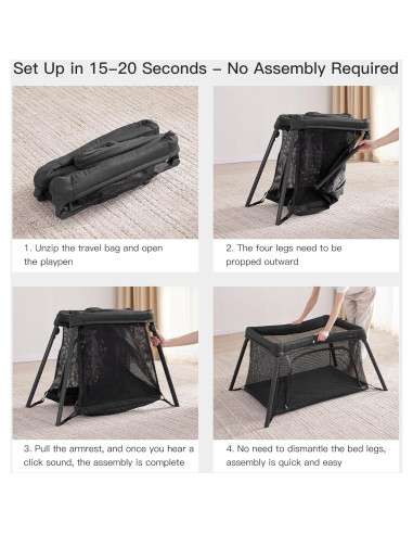 Cuna de viaje portátil 2 en 1 Gromast - Colchón suave, Negro