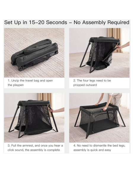 Cuna de viaje portátil 2 en 1 Gromast - Colchón suave, Negro Cuna de viaje portátil 2 en 1 Gromast - Colchón suave, Negro